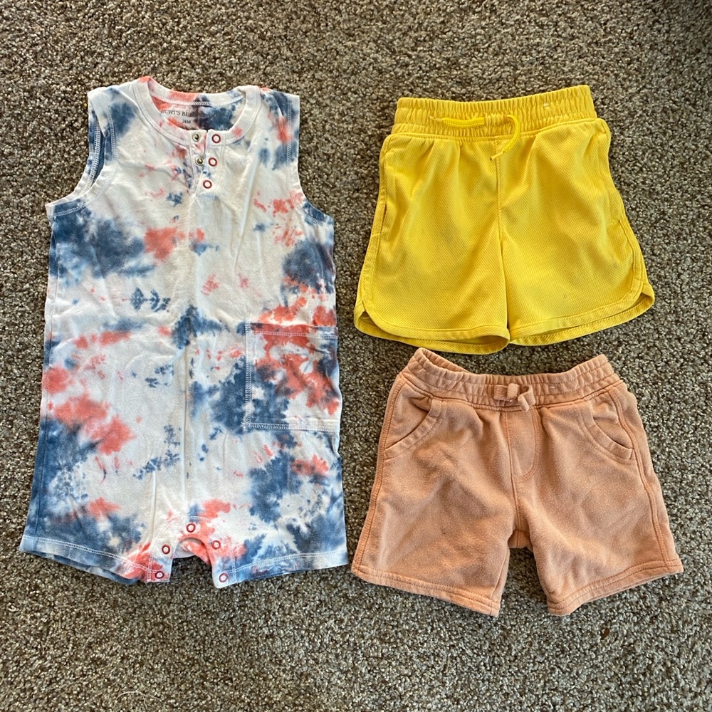 Boys 24mos romper, 2T shorts